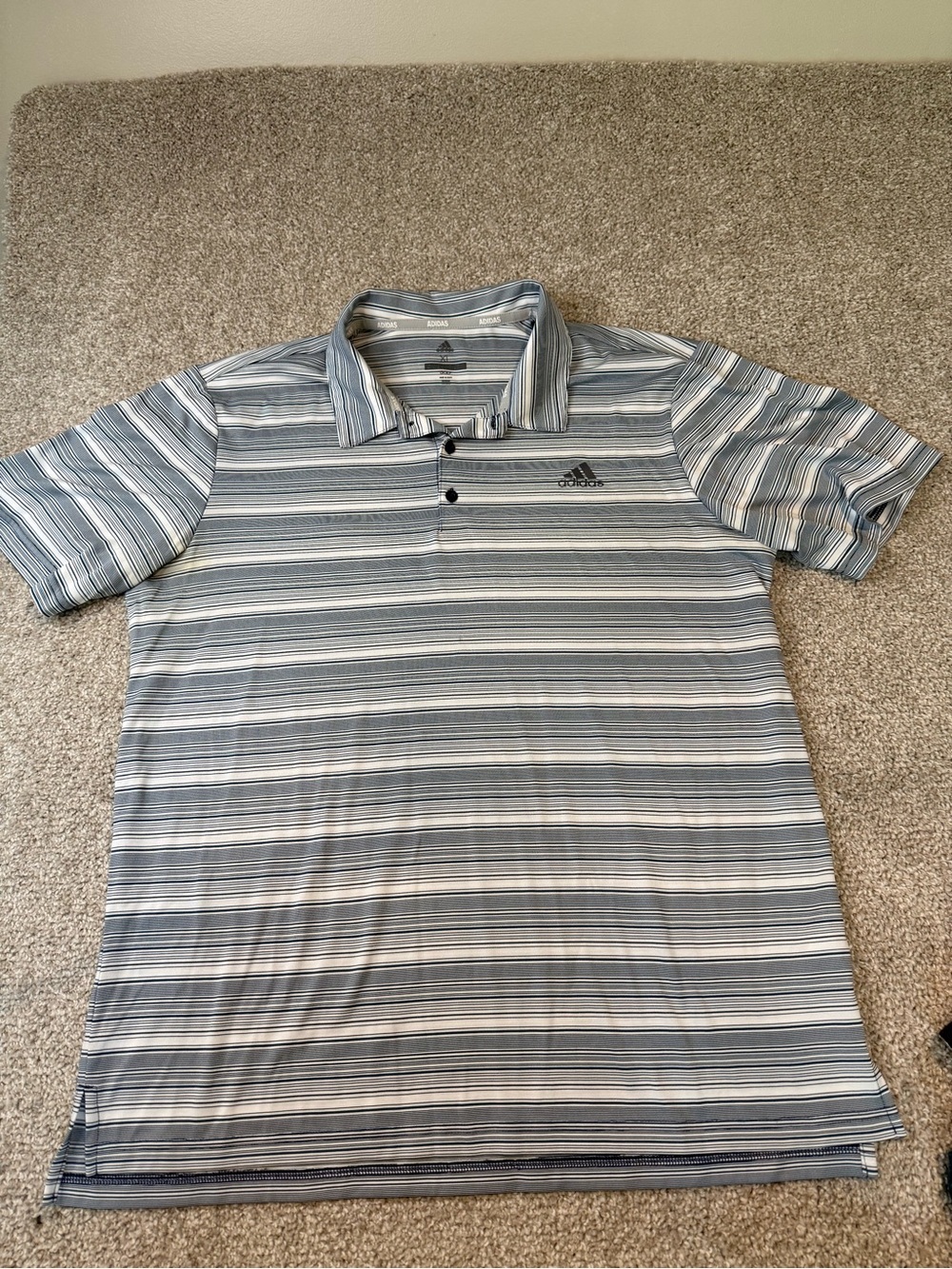 adidas Men’s Blue, Gray & White Striped Polo